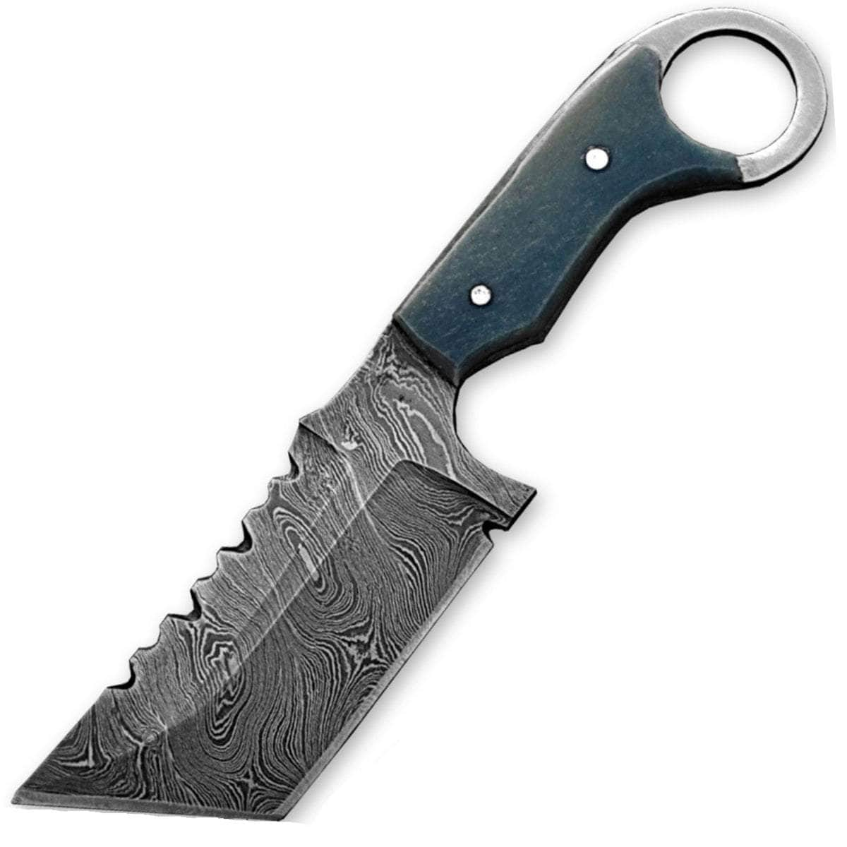 White Deer Damascus Tanto Tracker, 4 Blade, Blue Camel Bone Handle, Sheath - DM-2195 Clearance Amazon