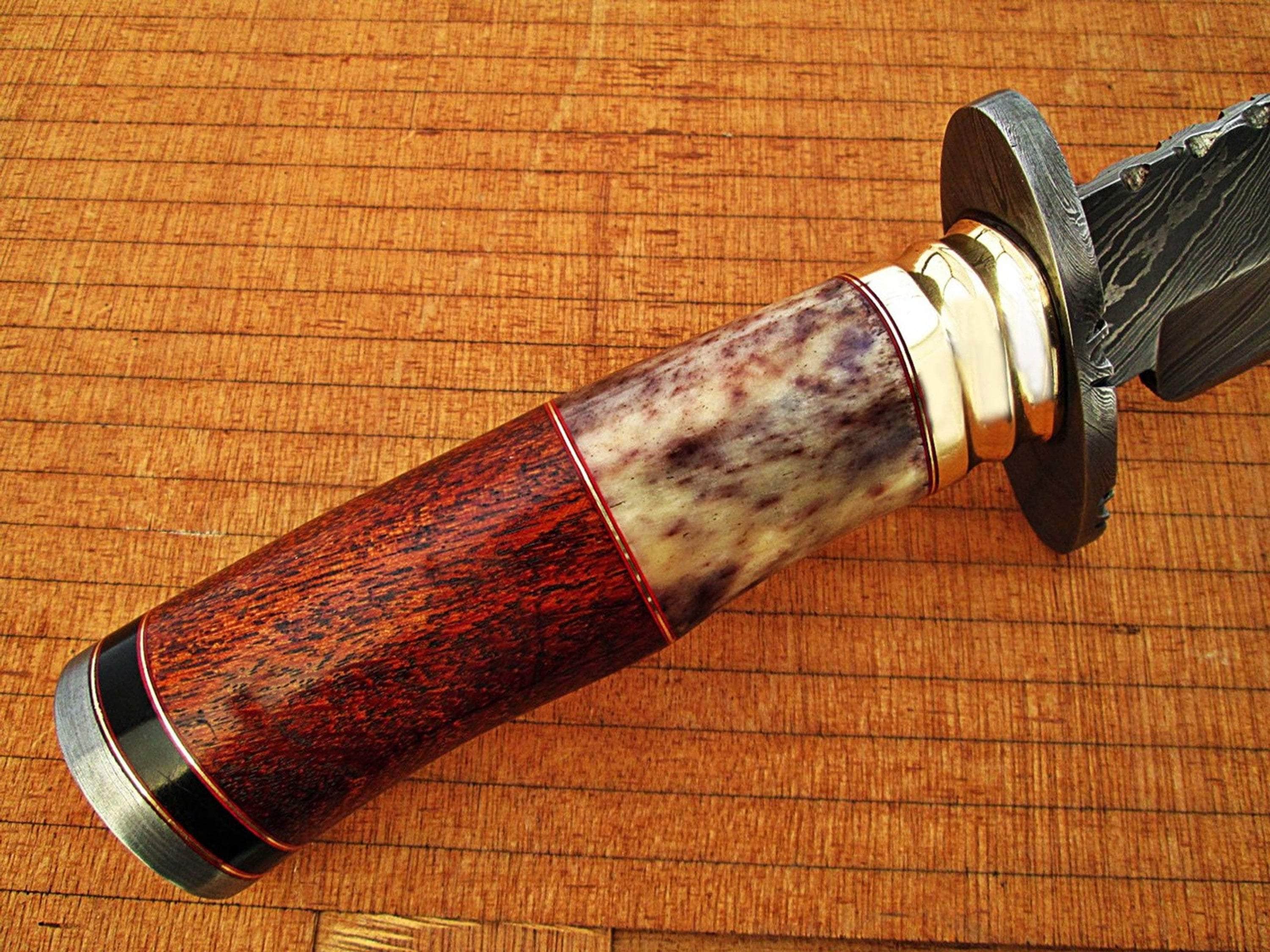 White Deer Damascus Bowie Knife, 8 Blade, Giraffe Bone/Rosewood Handle - DM-2271 Sale 100% Original