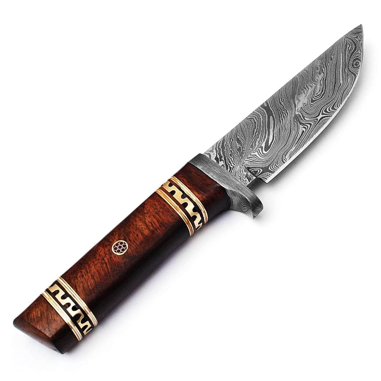 White Deer Executive Knife, 5.5 Damascus Blade, Wood Handle, Sheath Best Pices