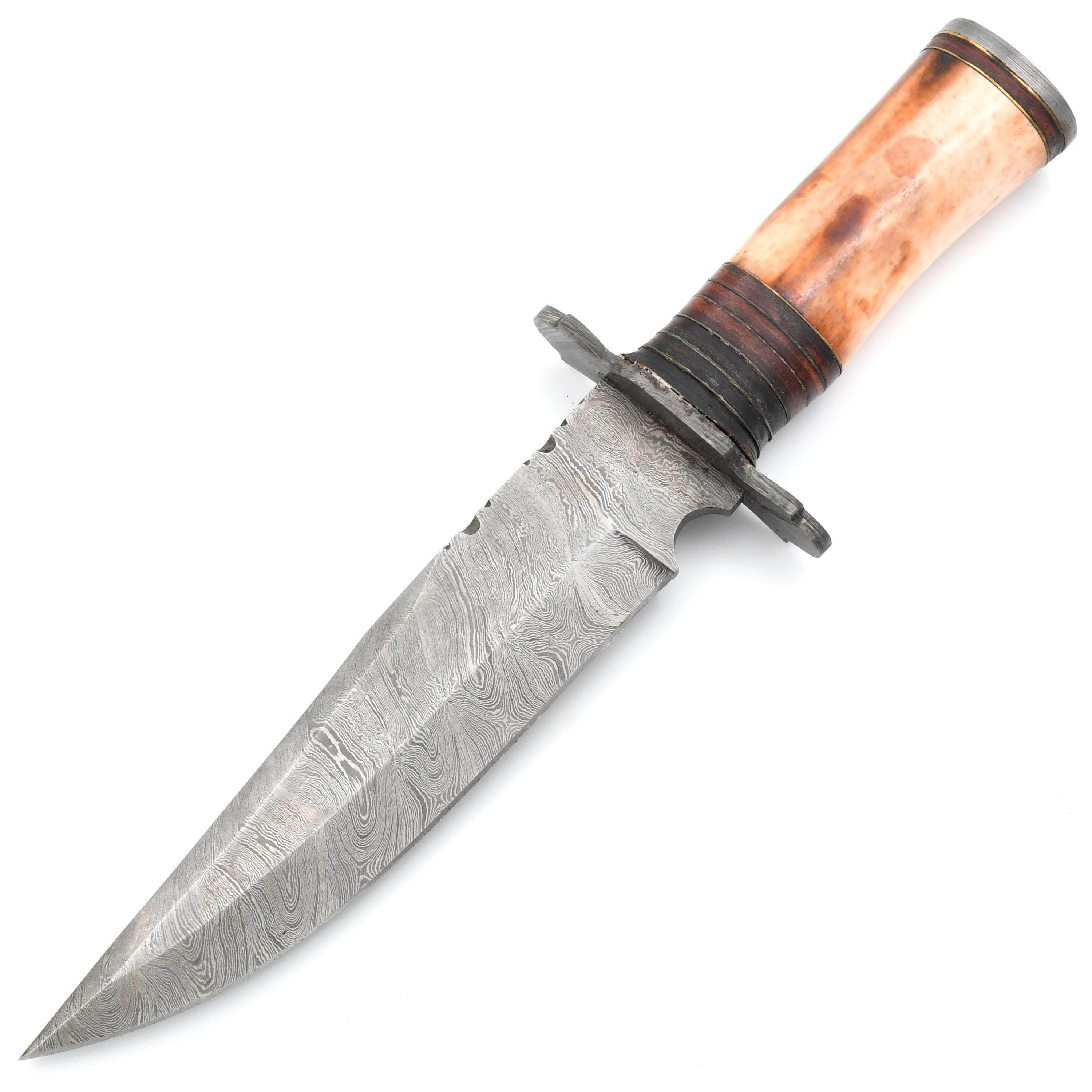 White Deer Damascus Hunting Knife, 7.3 Blade, Bone Handle, Sheath - DM-2225 Free Shipping Best Store To Get