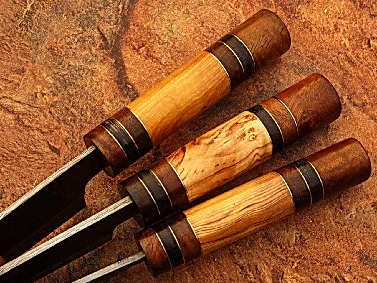 White Deer Damascus Chef Knife Set, 3 Knives with Olive Wood Handles - SDM-2262 Sale Purchase