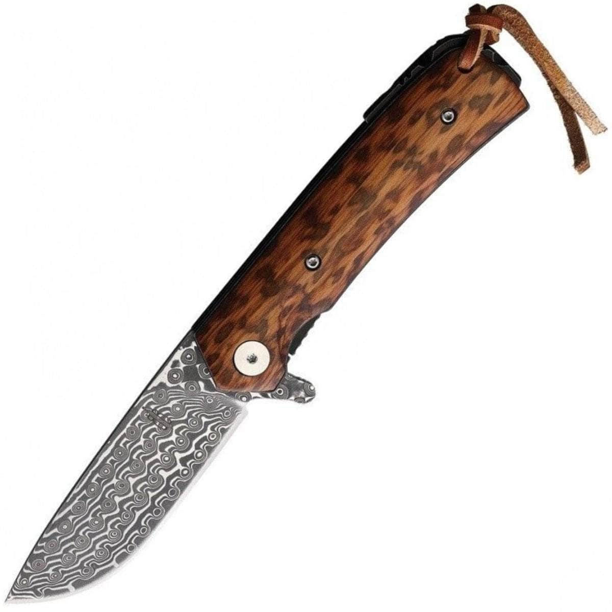 BnB Knives Snakewood Flipper, 3 Damascus Blade, Wood Handle - BNB388101S Best Seller