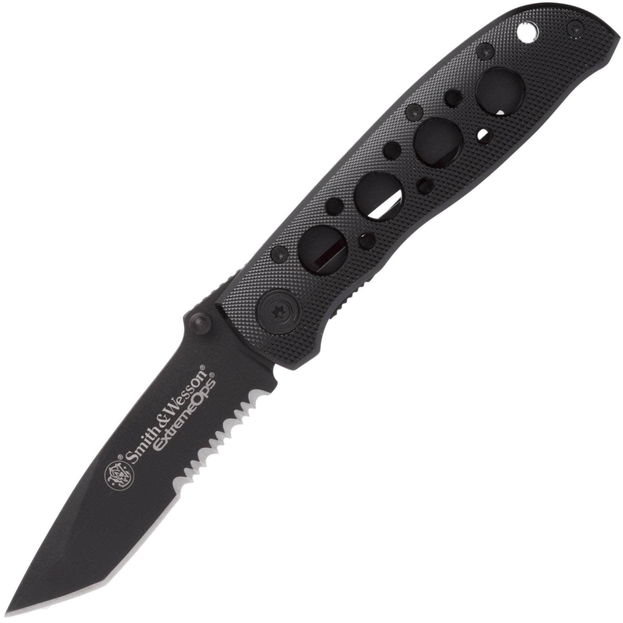 Smith & Wesson Extreme Ops Folder, 3.25 Combo Blade, Black Aluminum Handle - CK5TBS Free Shipping In China