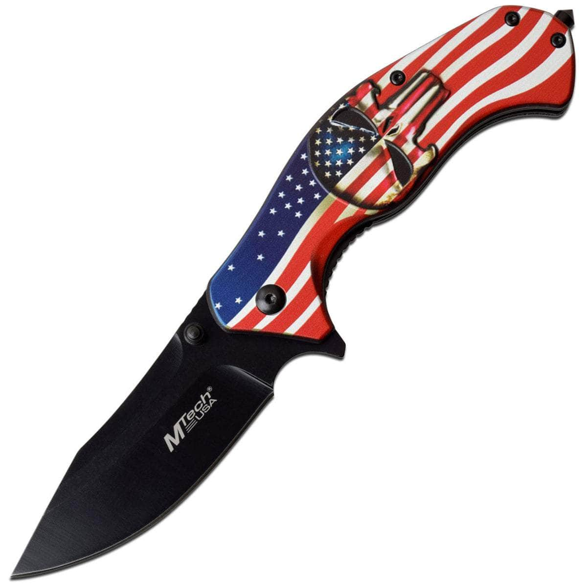 MTech Spring Assisted Knife, 3.25 Blade, American Flag Skull Handle - MT-A1025A Cheap Factory Outlet