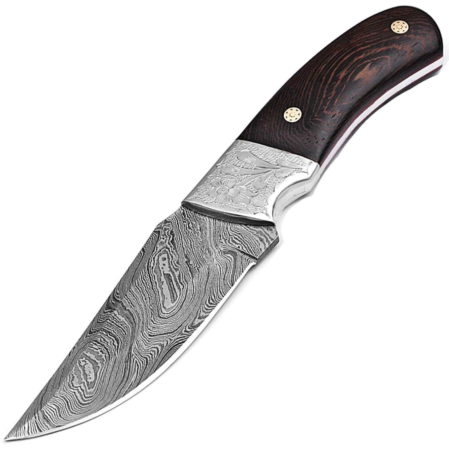 White Deer Damascus Knife, 4.75 Blade, Cocobolo Wood Handle, Leather Sheath - DF-201 Cheap Sale Supply