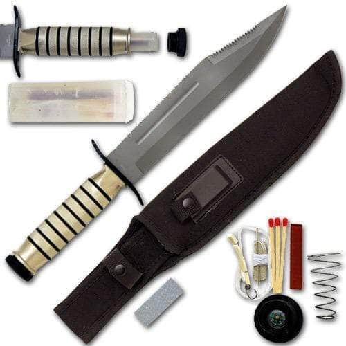 Bowie Survival Knife, 9 Blade, Rubber Handle, Nylon Sheath, Kit Marketable For Sale