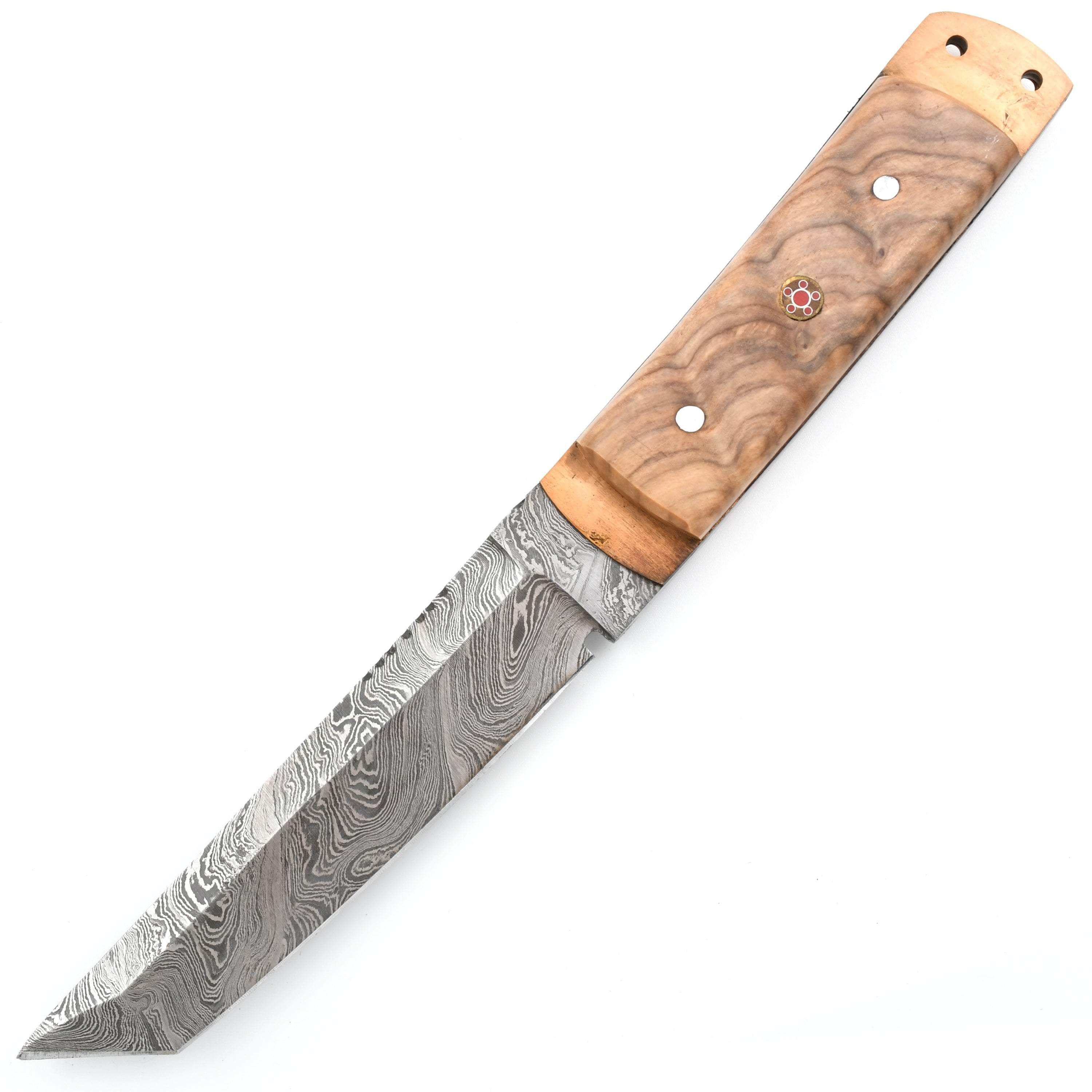 White Deer Damascus Hunting Knife, 5 Tanto Blade, Burl Olive Wood Handle, Sheath - DM-2197 Fast Delivery Online