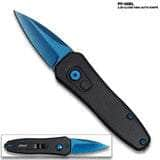 Blue Push Button Legal Auto Knife Black Handle PF-48BL Cheap With Credit Card