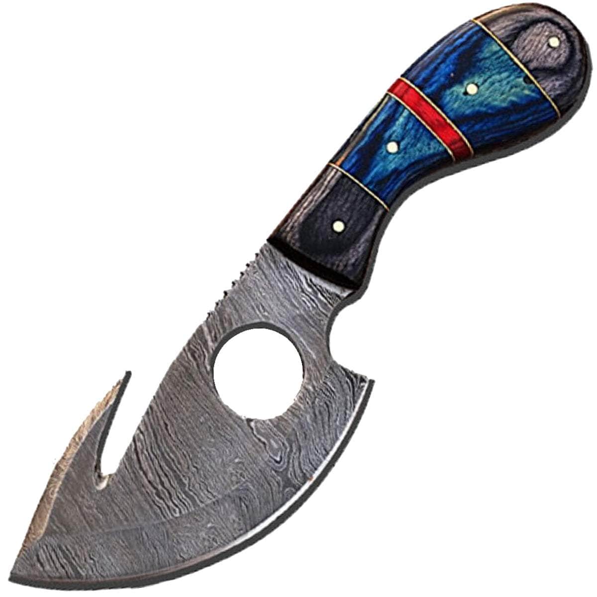White Deer Damascus Gut Hook Hunting Knife, 4.5 Blade, Wood Handle, Sheath - DM-131 For Cheap Pice
