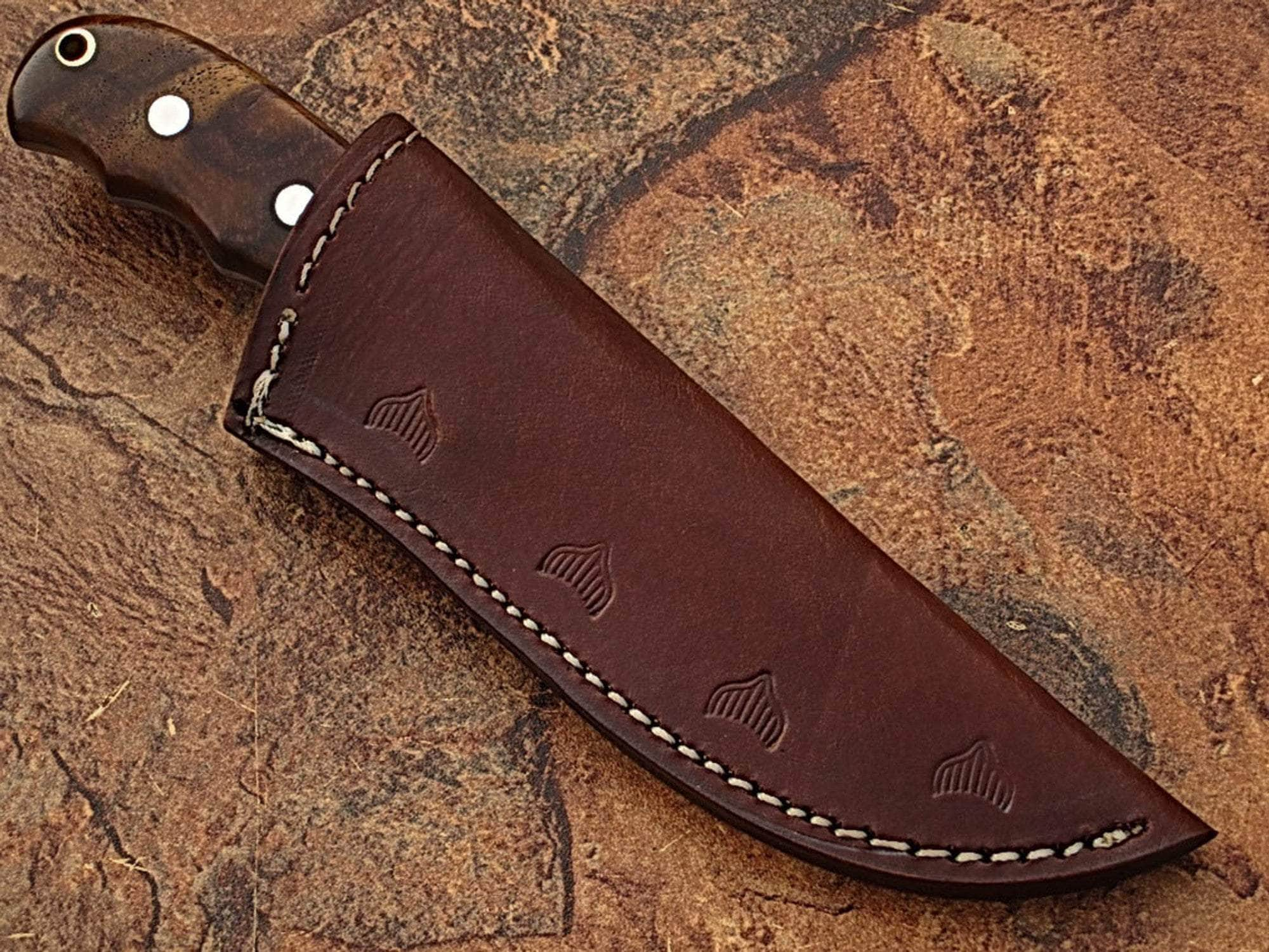 White Deer Damascus Skinner, 4 Blade, Rosewood/Olive Wood Handle, Sheath - DM-2275 Discount Purchase