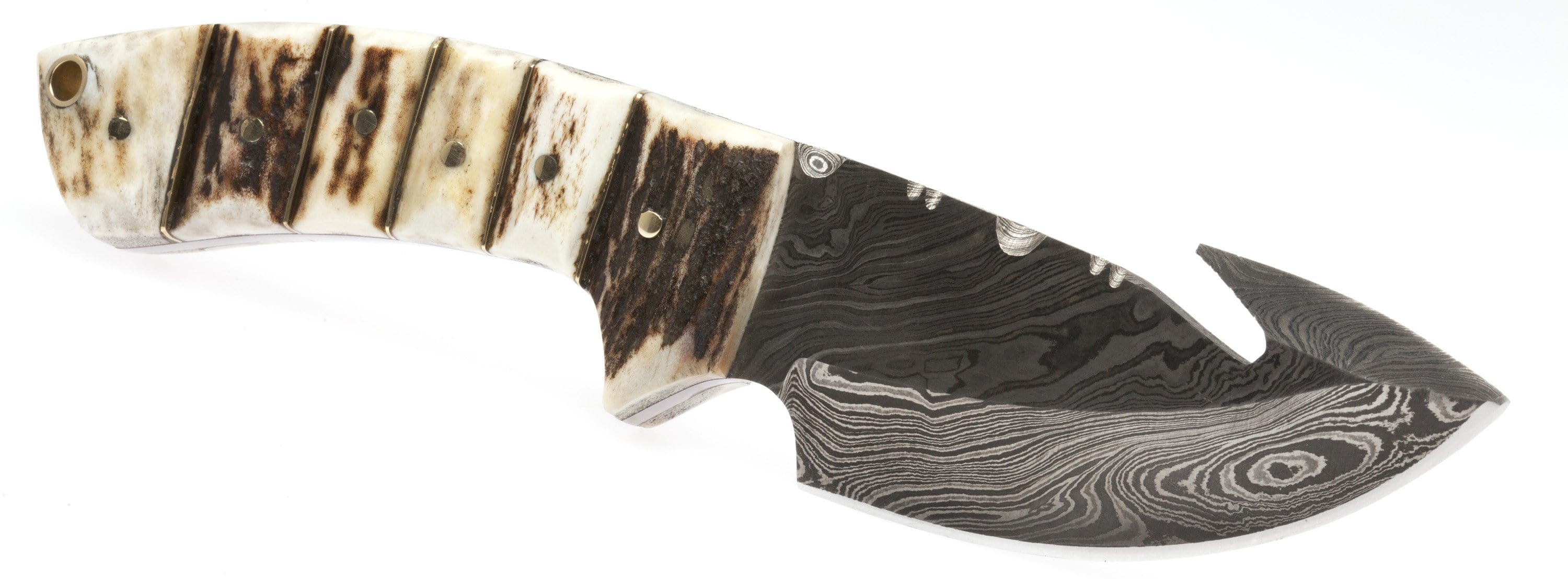 White Deer Damascus Steel Skinner, 3.5 Guthook Blade, Stag Handle, Sheath DM-101 Cheap Sale Online Online