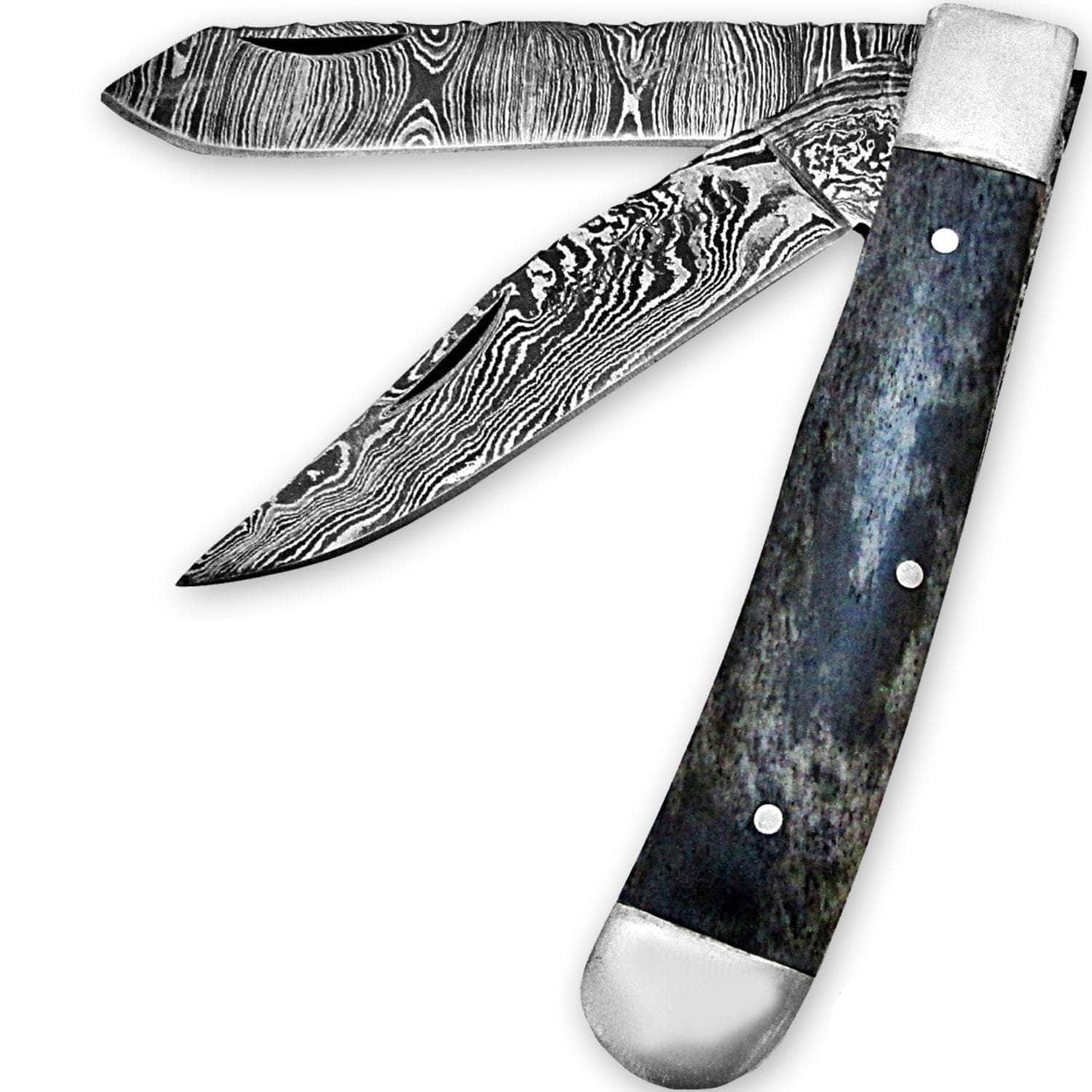 White Deer Master Trapper Damascus Knife, 2 3.25 Blades, Giraffe Bone - FDM-2388 Lowest Pice