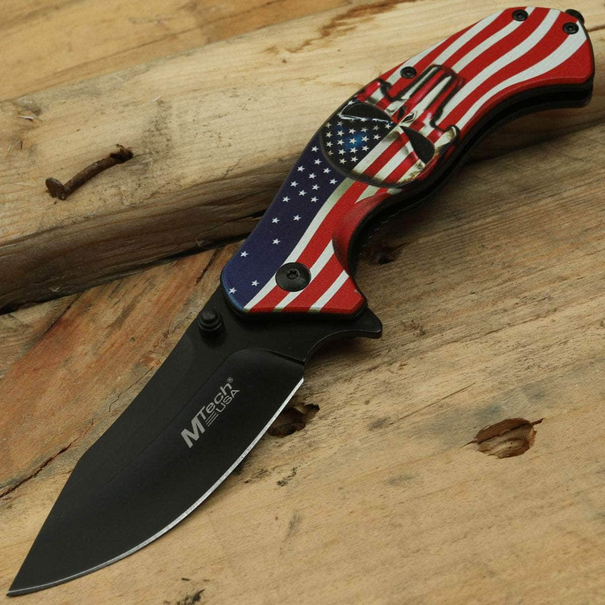 MTech Spring Assisted Knife, 3.25 Blade, American Flag Skull Handle - MT-A1025A Cheap Factory Outlet