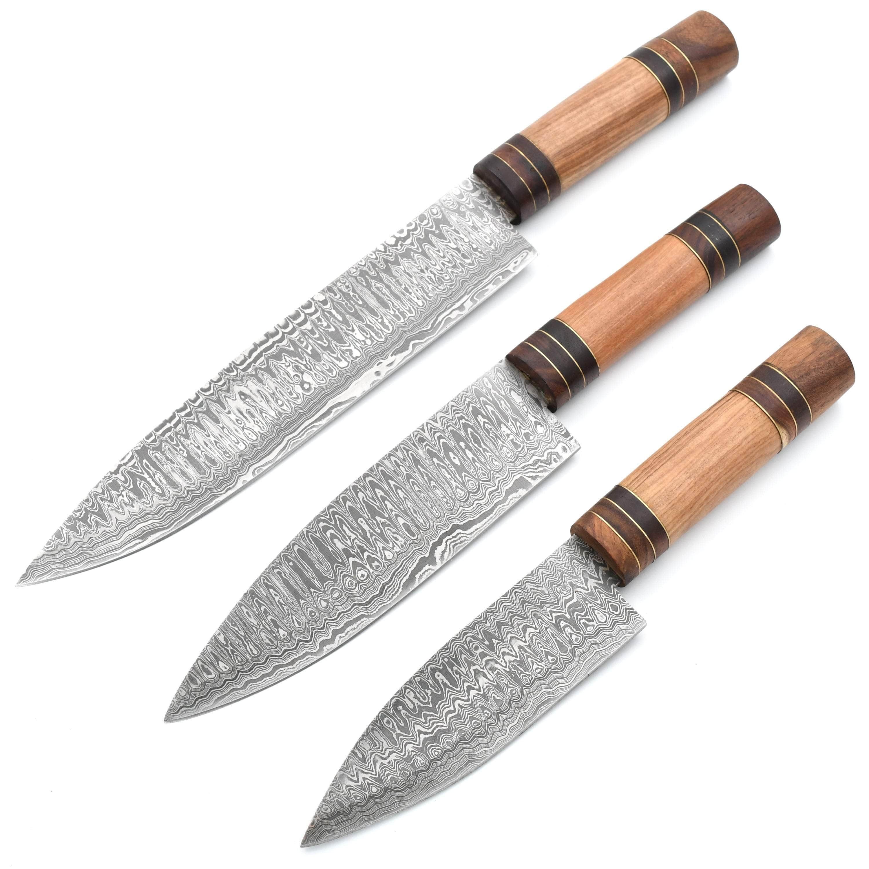 White Deer Damascus Chef Knife Set, 3 Knives with Olive Wood Handles - SDM-2262 Sale Purchase