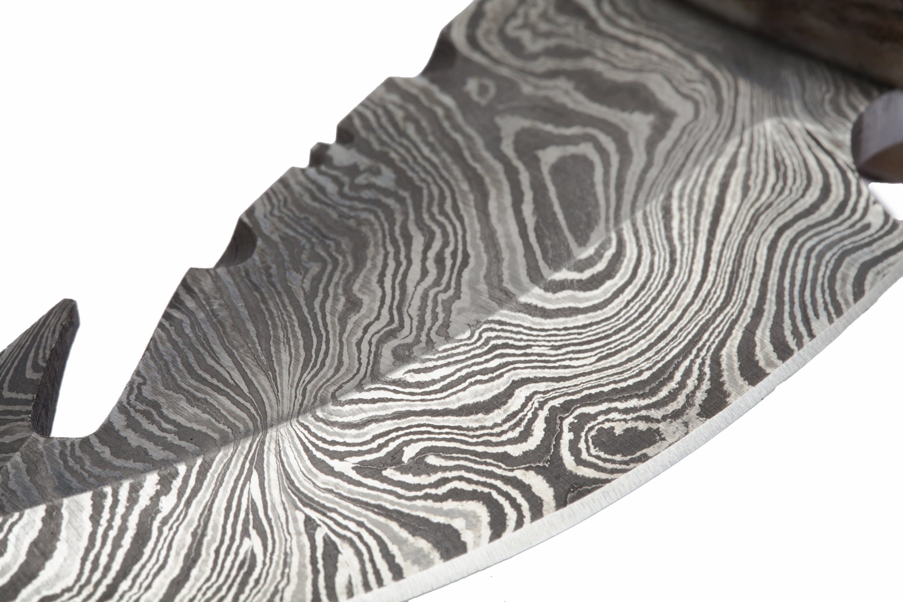 White Deer Damascus Steel Skinner, 3.5 Guthook Blade, Stag Handle, Sheath DM-101 Cheap Sale Online Online