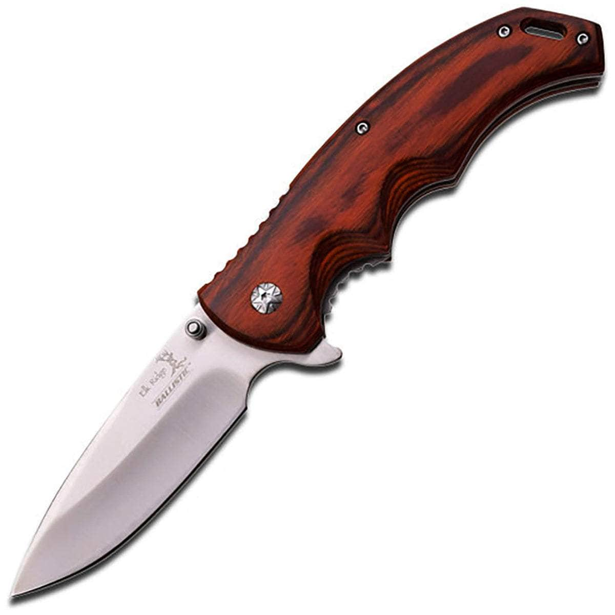 Elk Ridge Ballistic Spring Assisted Knife, 3.5 Blade, Wood Handle - ER-A004SW Classic For Sale