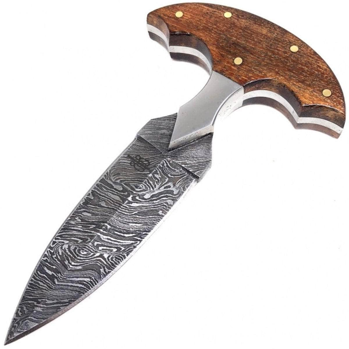 BnB Knives Push Dagger, 3.5 Damascus Blade, Walnut Handle, Leather Sheath - BNB15256 Discounts