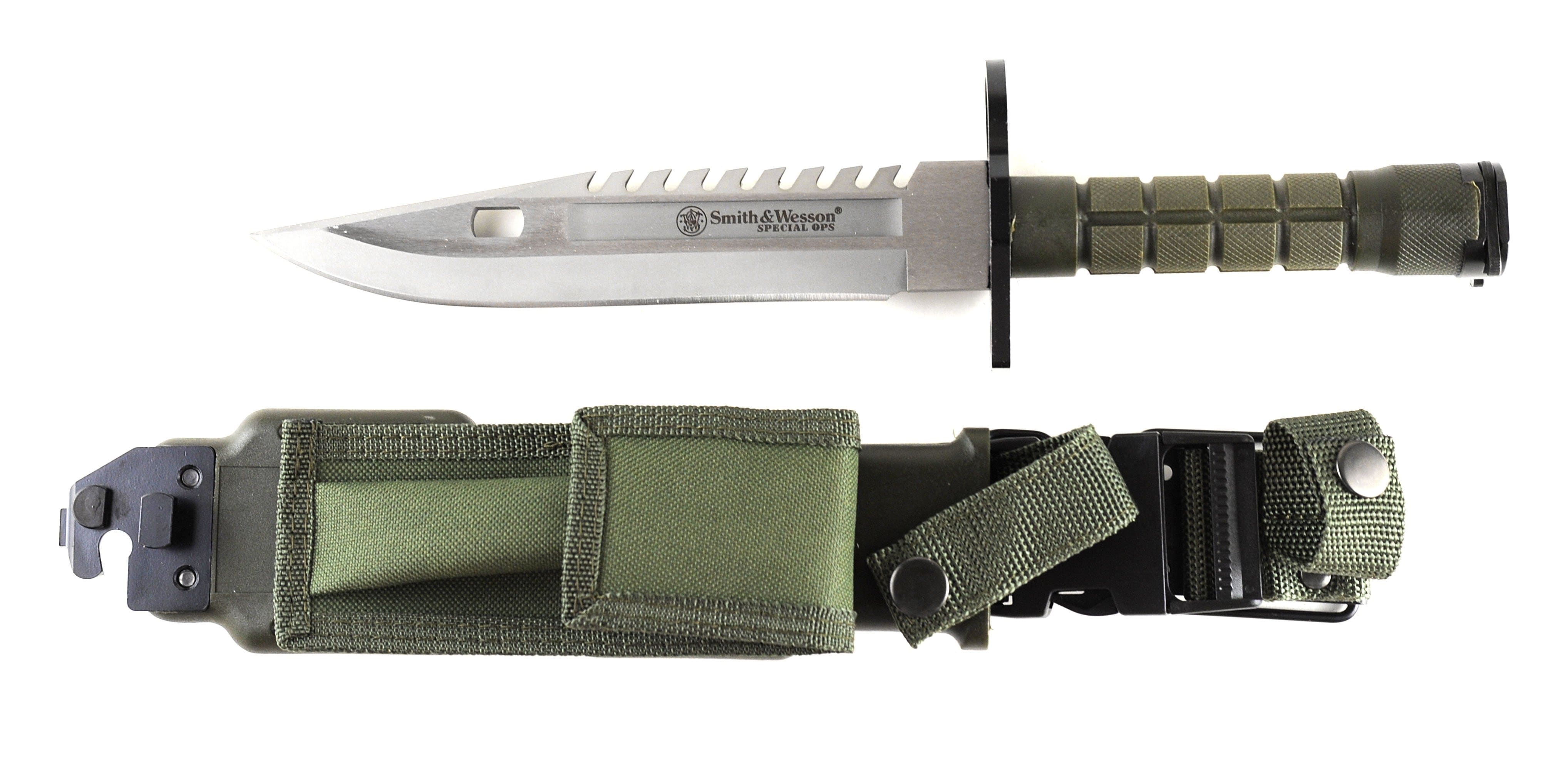 Smith & Wesson Special Ops M-9 Bayonet, 7.8 Blade, Green Rubber Handle, Sheath - SW3G Cheap Sale Amazing Pice