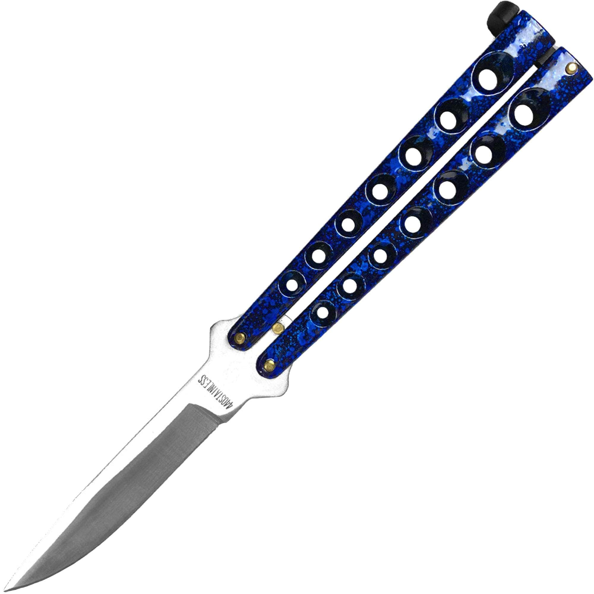 Scoundrel Alloy Balisong Butterfly Knife, 4 Blade, Blue & Black Matrix Handle - B5-BL Cheap With Credit Card