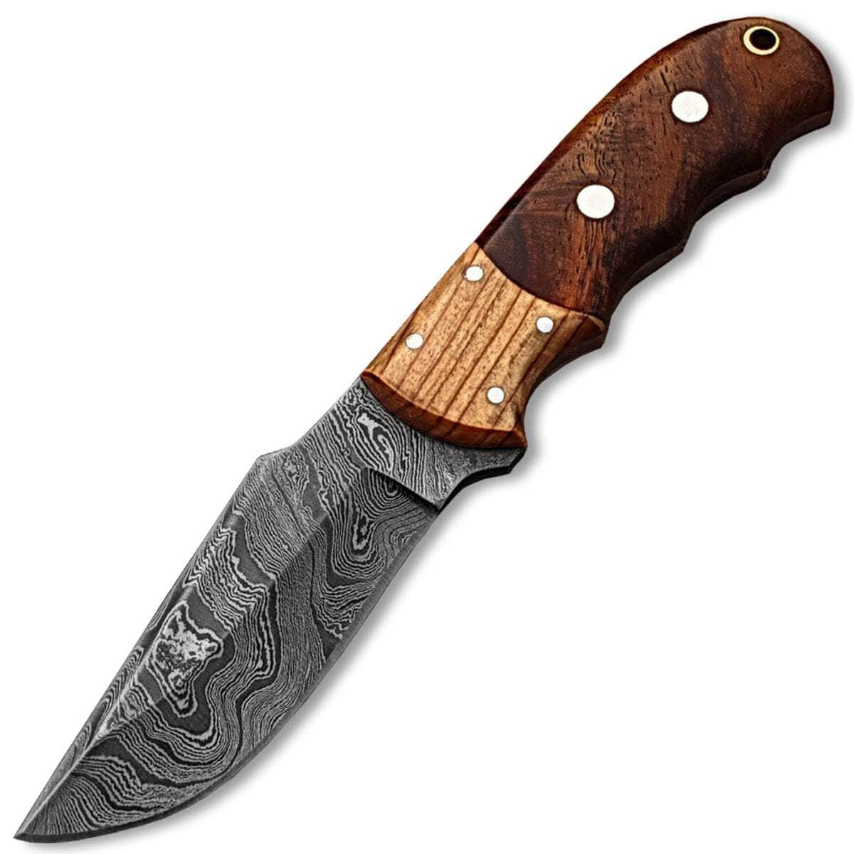 White Deer Damascus Skinner, 4 Blade, Rosewood/Olive Wood Handle, Sheath - DM-2275 Discount Purchase