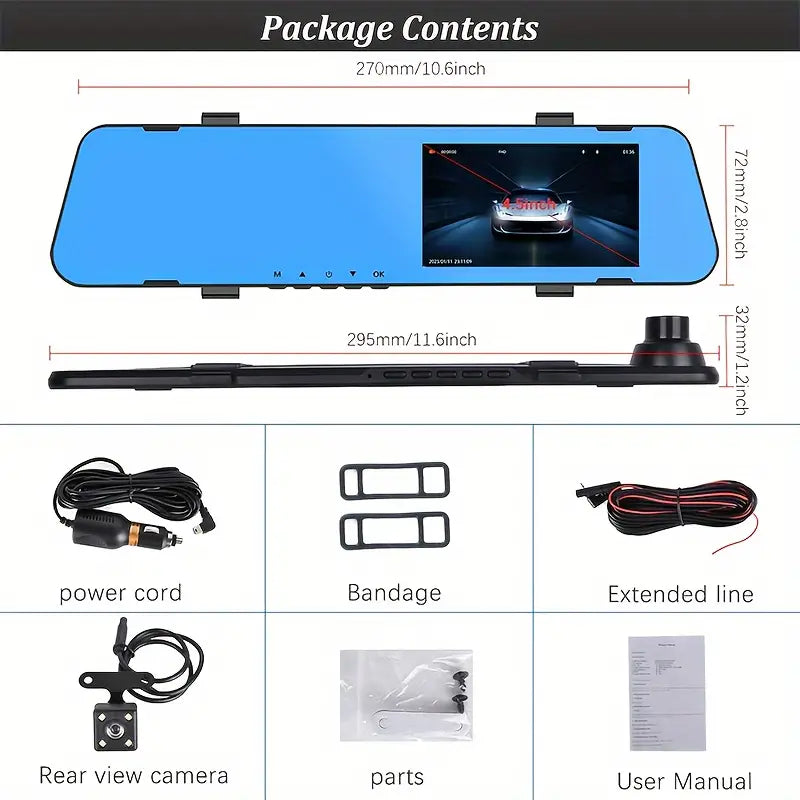 Mirror Dash Cam 4.5 Inch Rear View Mirror 1080P Front and Rear View Dual Cameras Perfect For Sale