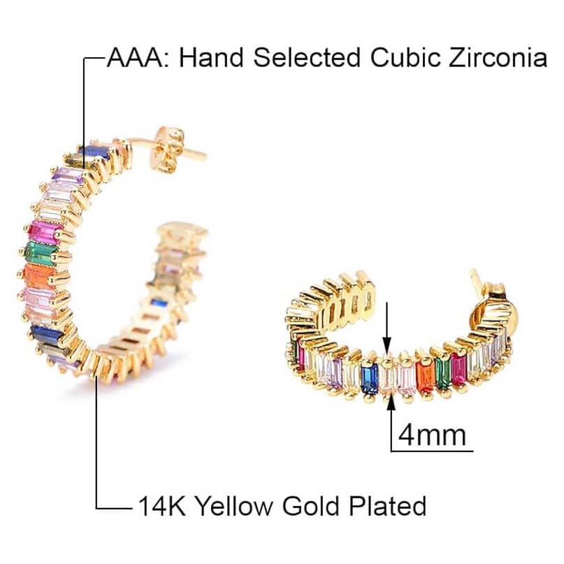 14K Gold Plated Cubic Zirconia Multicolor Rainbow Round Hoop Stud Earrings Buy Cheap Websites