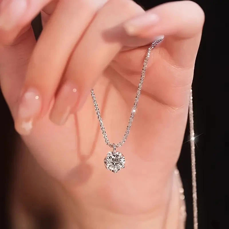 Sparkling Wave-Shaped Six-Claw Single Zirconia Pendant Necklace Footlocker Finishline Online