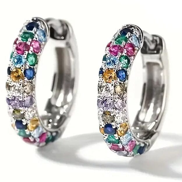 925 Sterling Silver Round Colorful Synthetic Zirconia Earrings Cheap Tumblr