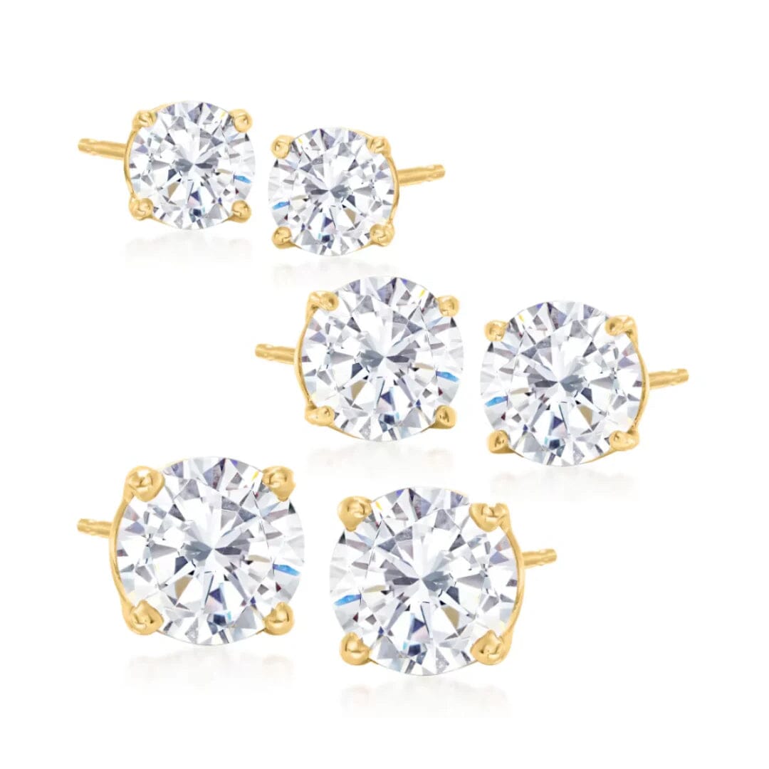 3-Pair Set: Sterling Silver Crystal Stud Earrings 2025 Newest Cheap Online