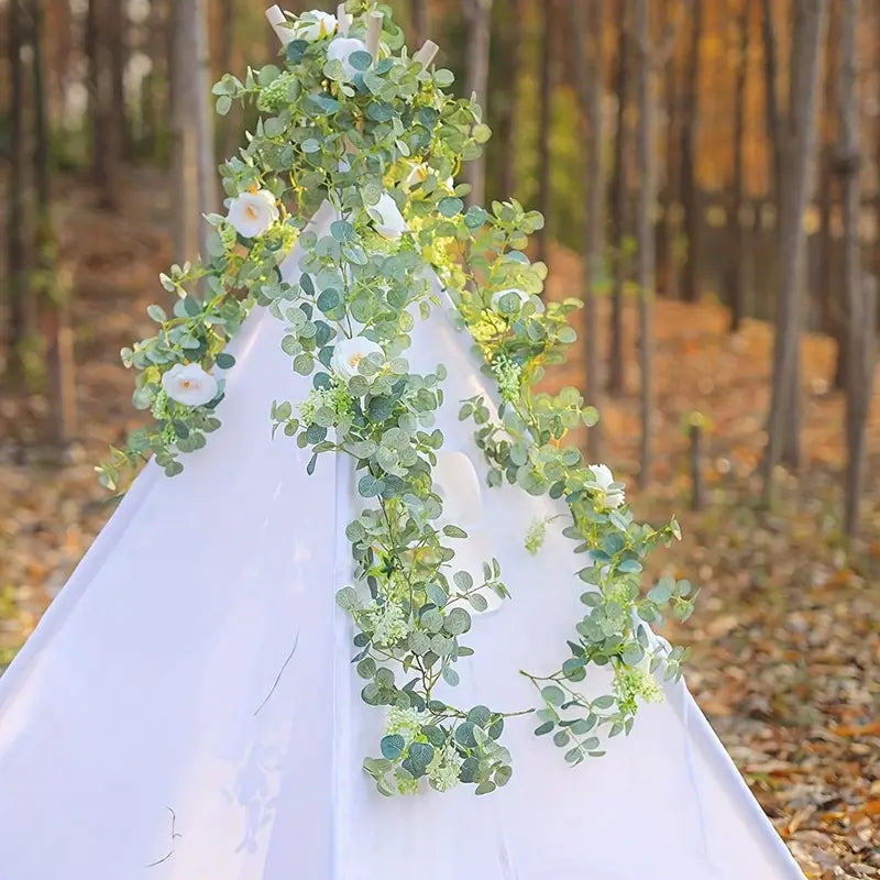 Artificial Eucalyptus Garland With Fake Roses & Gypsophila, Faux Floral Greenery Fashionable