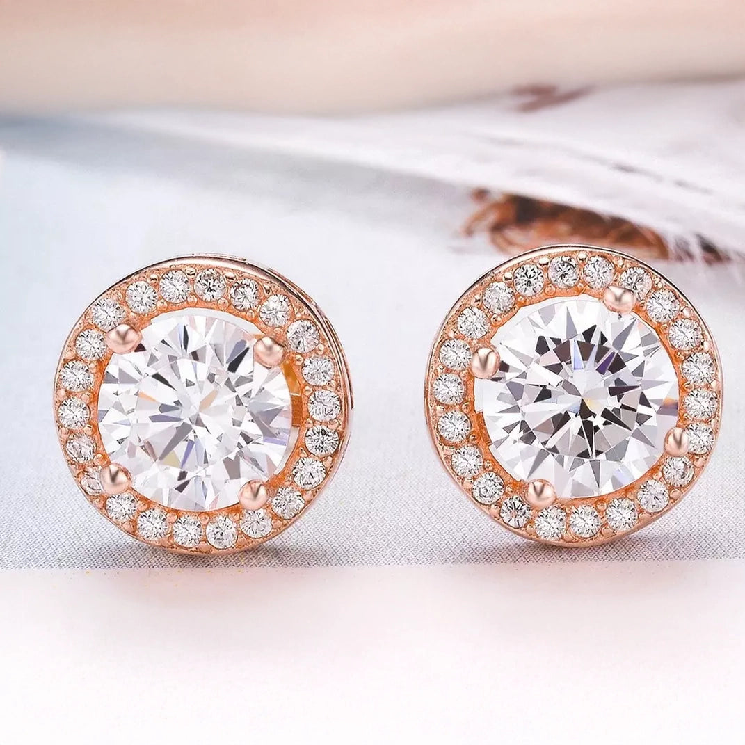 Sterling Silver Cubic Zirconia Classic Halo Stud Earrings Fashionable For Sale