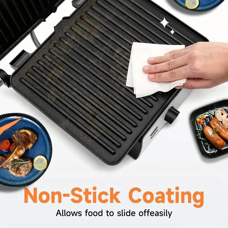 3-in-1 Electric Indoor Non-Stick Grill & Panini Press Sandwich Maker with Adjustable Temperature Control and Grease Tray Exclusive Online