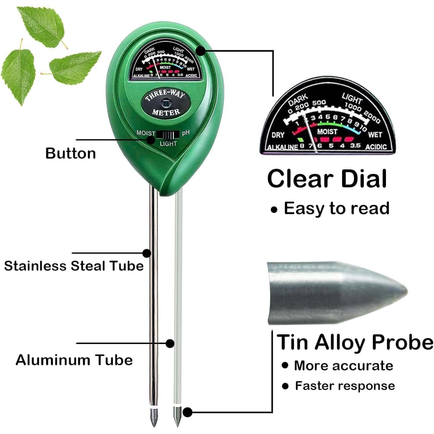 3-in-1 Soil Moisture Meter Probe Tester pH/Light for Plants Manchester Great Sale Online