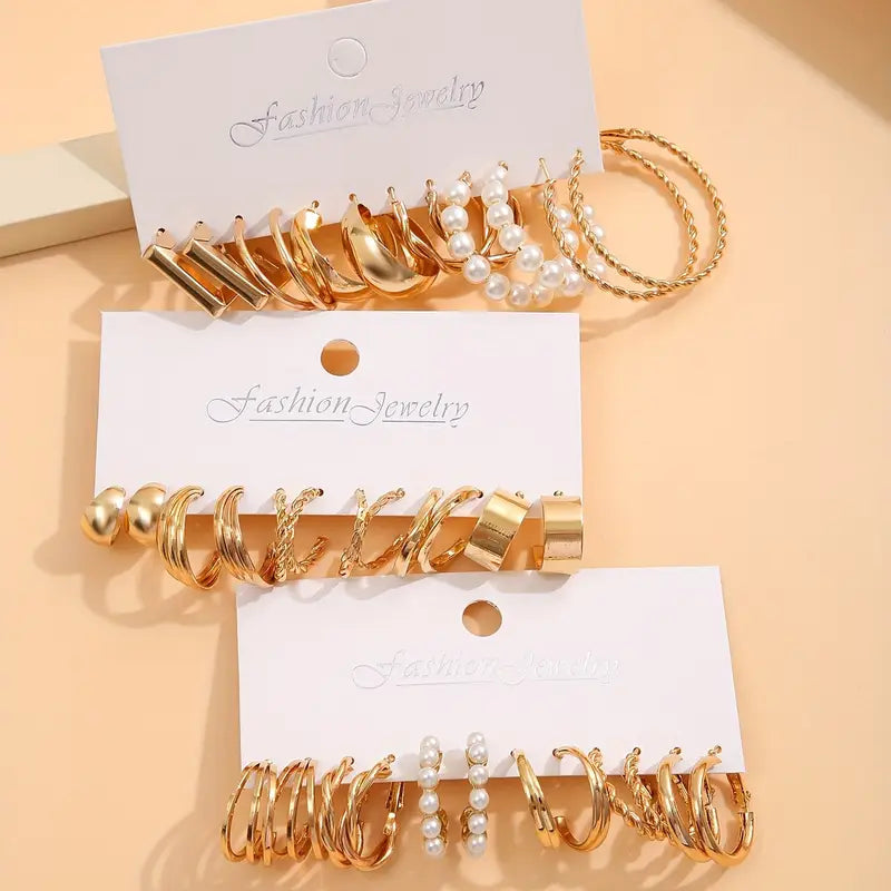 Gold-Tone Hoop Earrings Set with Faux Pearls Get Authentic Cheap Online