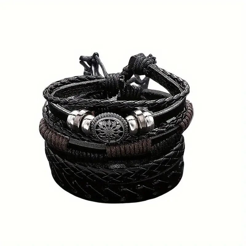 4-Piece Set: Exquisite Vintage-Style PU Leather Woven Handmade Charm Bracelets for Men Free Shipping Big Discount