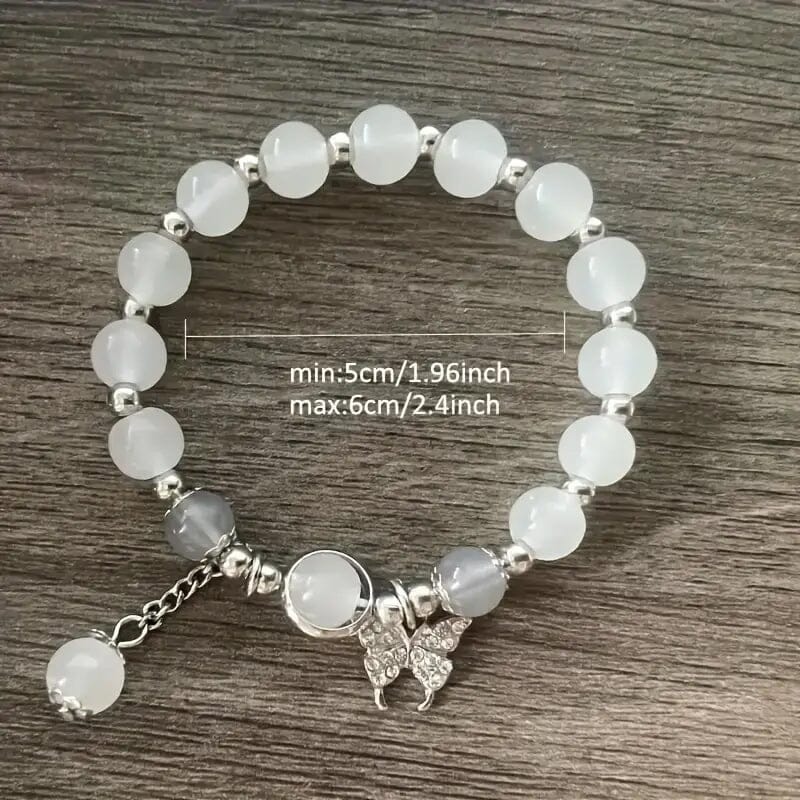 Glass Cat Eye Stone Beaded Bracelet with Butterfly Charm Best Wholesale Sale Online
