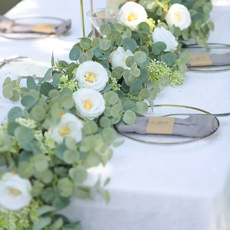 Artificial Eucalyptus Garland With Fake Roses & Gypsophila, Faux Floral Greenery Fashionable