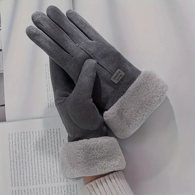 Cashmere Warm Suede Leather Plush Touch Screen Gloves Free Shipping