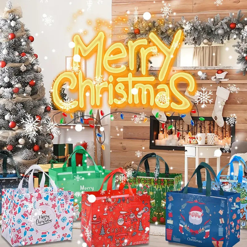 8-Pack: Large Christmas Gift Bags with Handles - Reusable Non-Woven Tote Bags Discount Shop