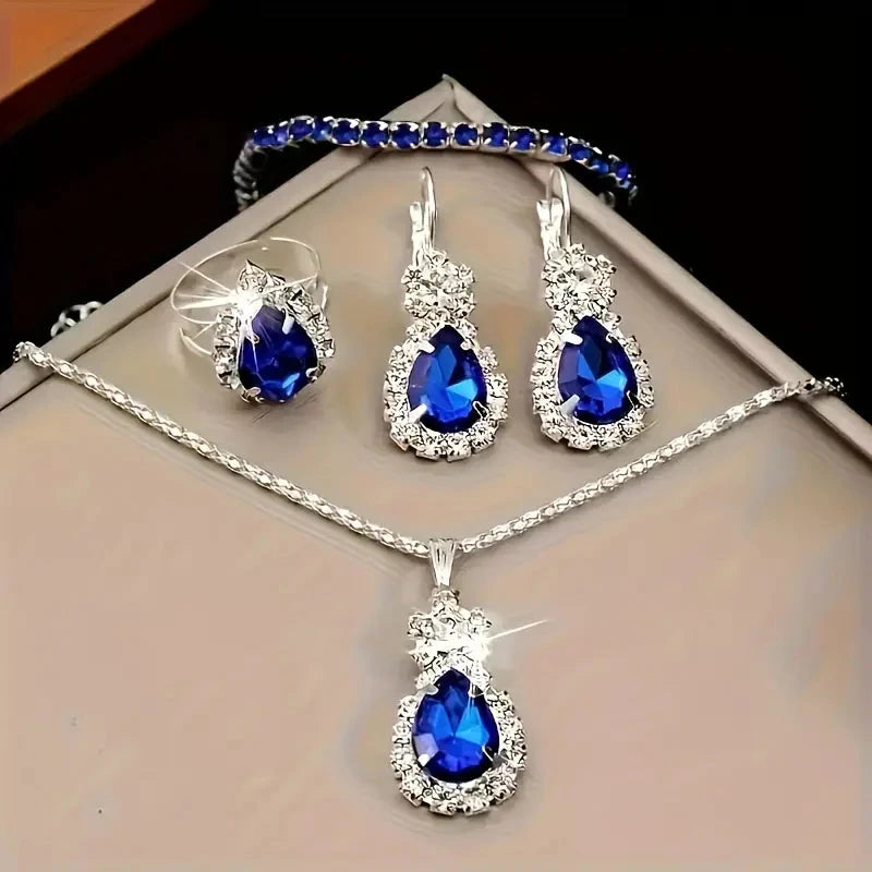 5-Piece Set: Stylish Jewelry Set for Women, Pair of Earrings, Necklace, Ring and Bracelet Adorned with Glass Accents Discount 2025 Unisex