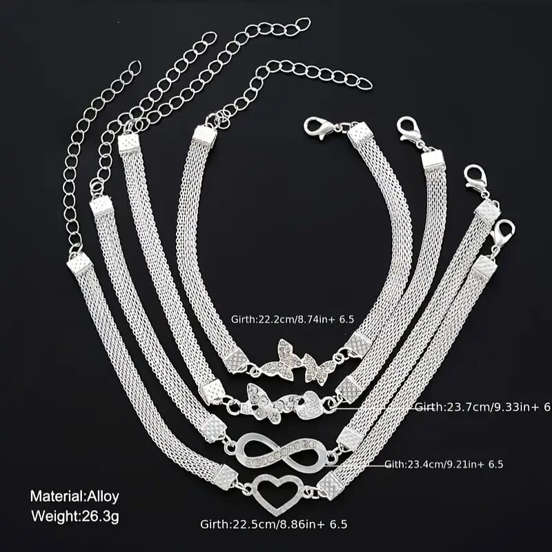 4-Pieces: Wide Edge Chain Anklets Set Sale Wholesale Pice