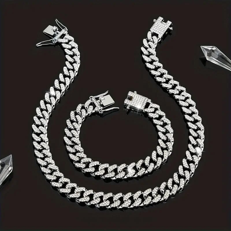 2-Piece Set: Unisex Hip Hop Cuban Chain Necklace and 8 Bracelet Clearance 2025