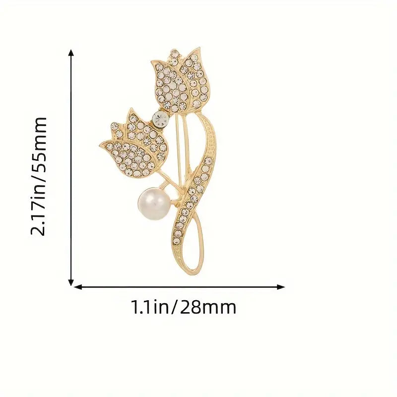 Exquisite Tulip-Shaped Faux Pearl Brooch Adorned with Artificial Diamond How Much Cheap Online