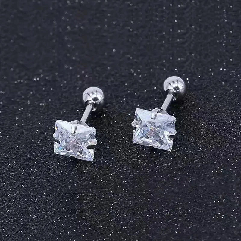 316 Stainless Steel Square Stud Earrings with Cubic Zirconia Accents Outlet Store Cheap Online