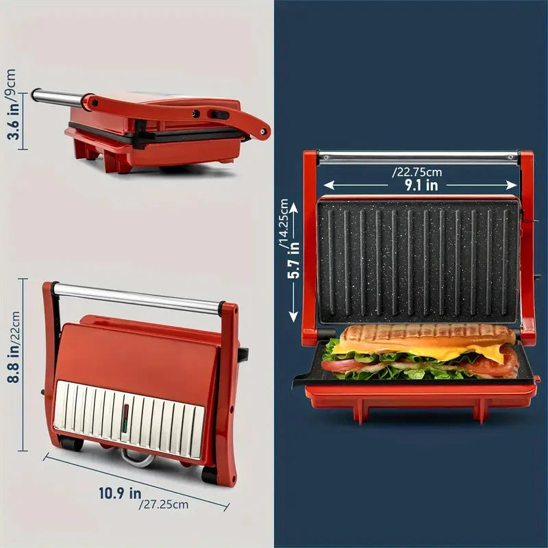 3-in-1 Electric Indoor Non-Stick Grill & Panini Press Sandwich Maker with Adjustable Temperature Control and Grease Tray Exclusive Online