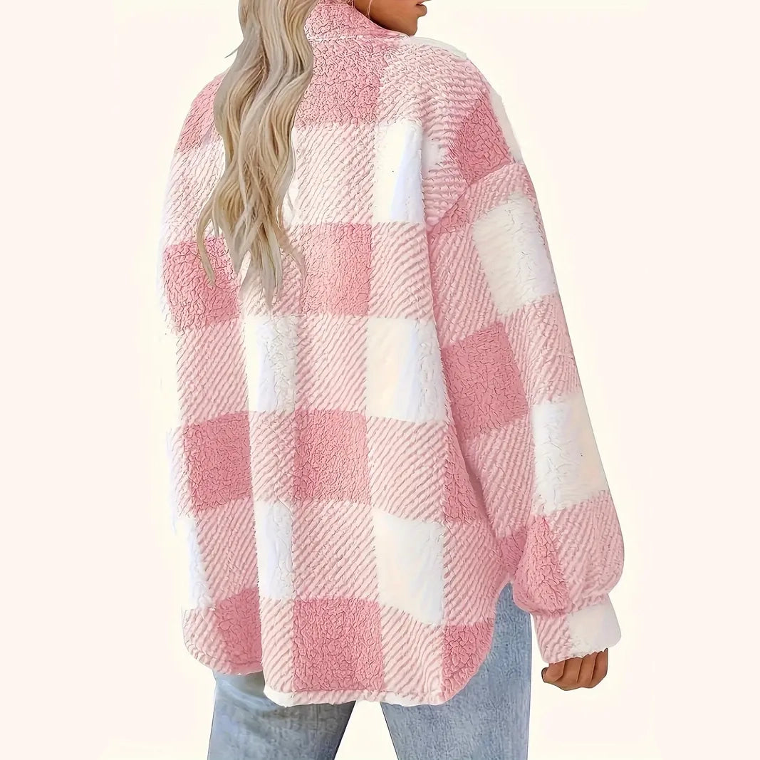 Plaid Pattern Button Front Jacket, Elegant Long Sleeve Warm Outerwear For Fall & Winter Finishline