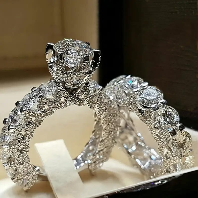 2-Piece Set: Fashionable Engagement Rings Adorned with Full Rhinestones Clearance Online