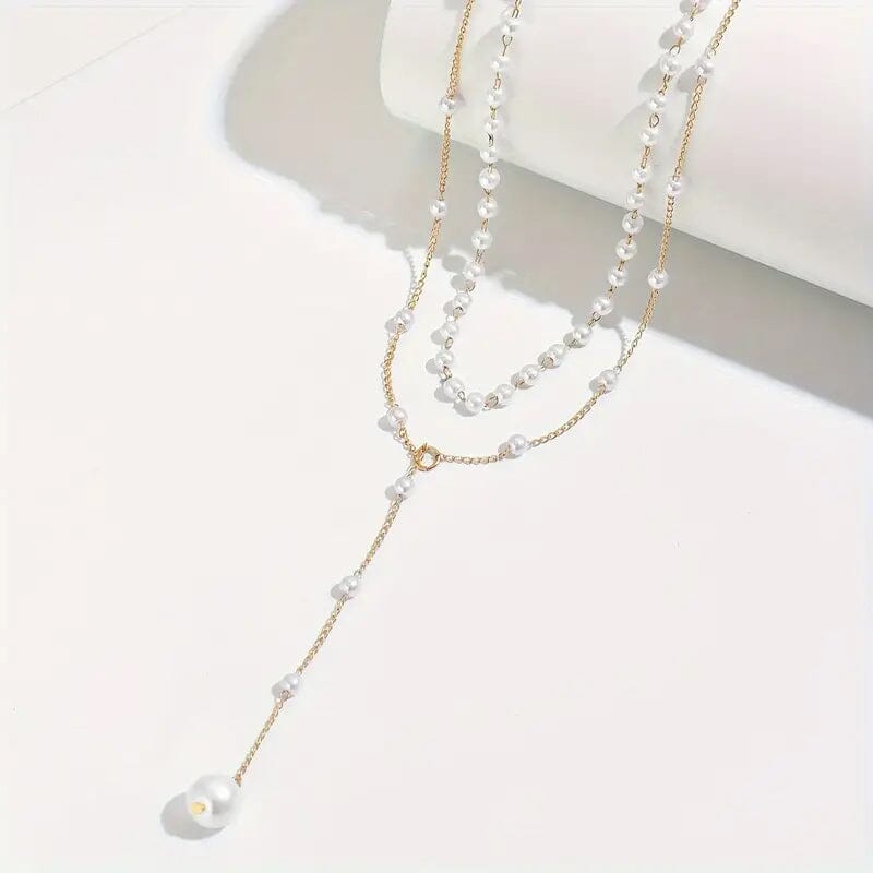 Elegant Vintage Style Double-Layer Pendant Necklace with Imitation Pearl Accents and Tassel Drop Authentic Cheap Pice