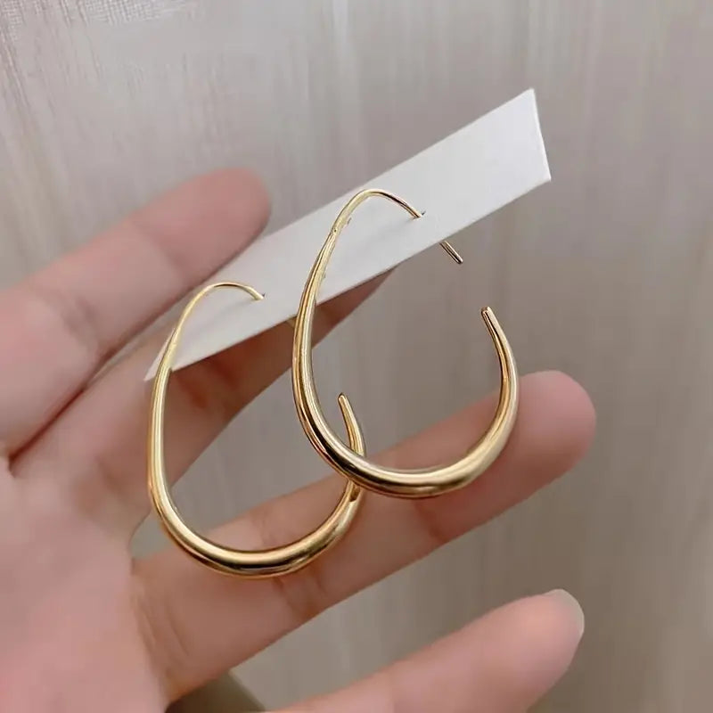 18K Gold Plated Glossy Minimalist Water Drop Design Hoop Earrings Copper Cheap Online Store