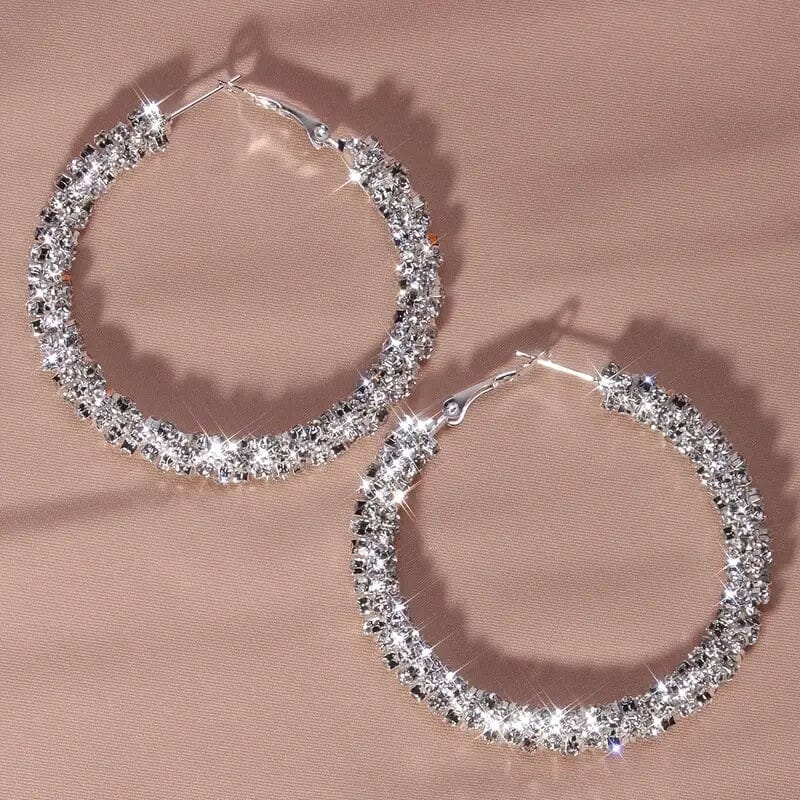 Large Full Rhinestone Silver Hoop Earrings 2025 Cheap Online